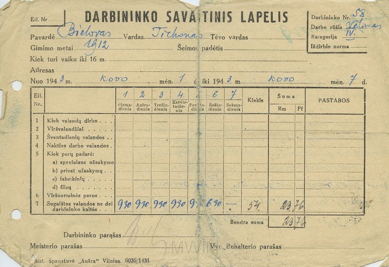 KKE 5563.jpg - (litewski) Dok. Wykaz (cennik) z pracowni ulotek, 1943 r.